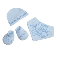 HBB262-B: Blue Bib, Hat & Bootee Set